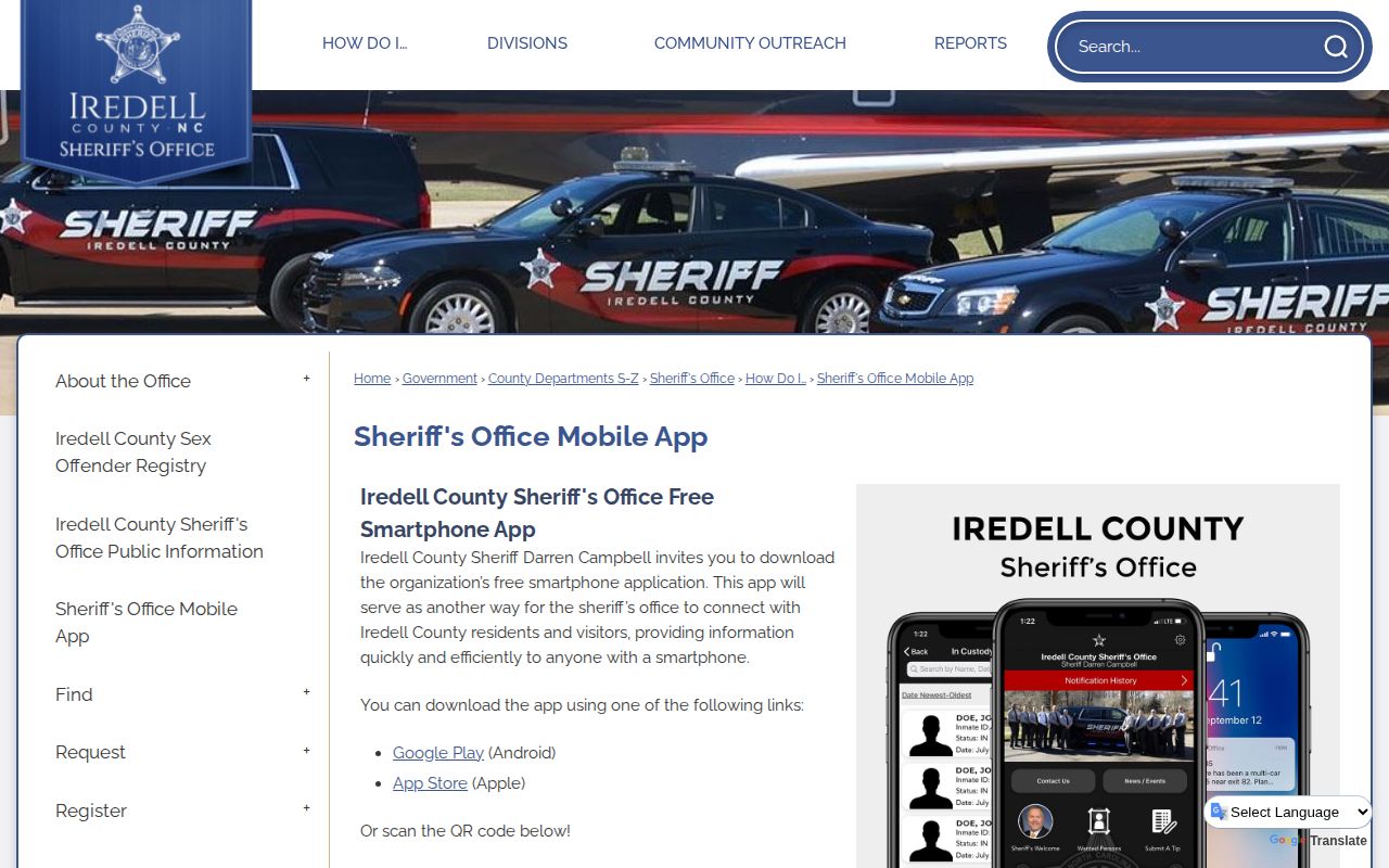 Iredell County Sheriff mobile app information page