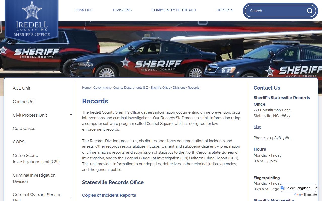 Iredell County Sheriff Records request information