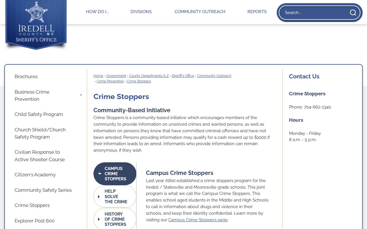 Iredell County Crime Stoppers official tip information